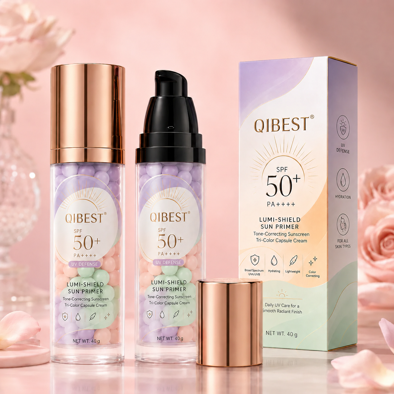 QIBEST Tri-Color Capsule SPF 50+ Sunscreen Primer