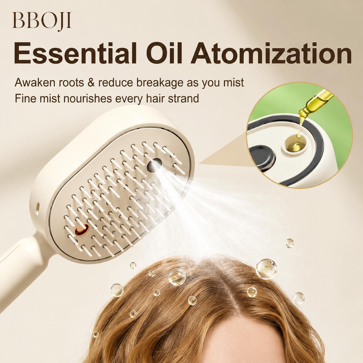 BBOJI Anti-Frizz Spray Massage Comb & Hair Oil Set