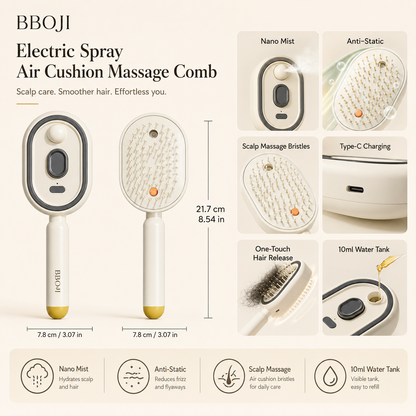 BBOJI Anti-Frizz Spray Massage Comb & Hair Oil Set