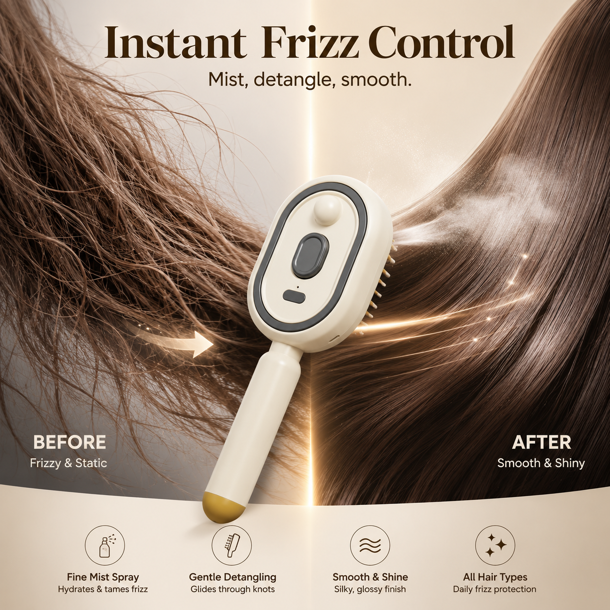 BBOJI Anti-Frizz Spray Massage Comb & Hair Oil Set