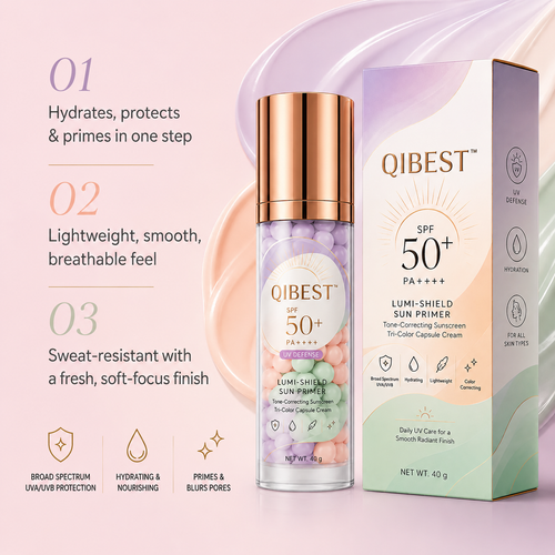 QIBEST Tri-Color Capsule SPF 50+ Sunscreen Primer