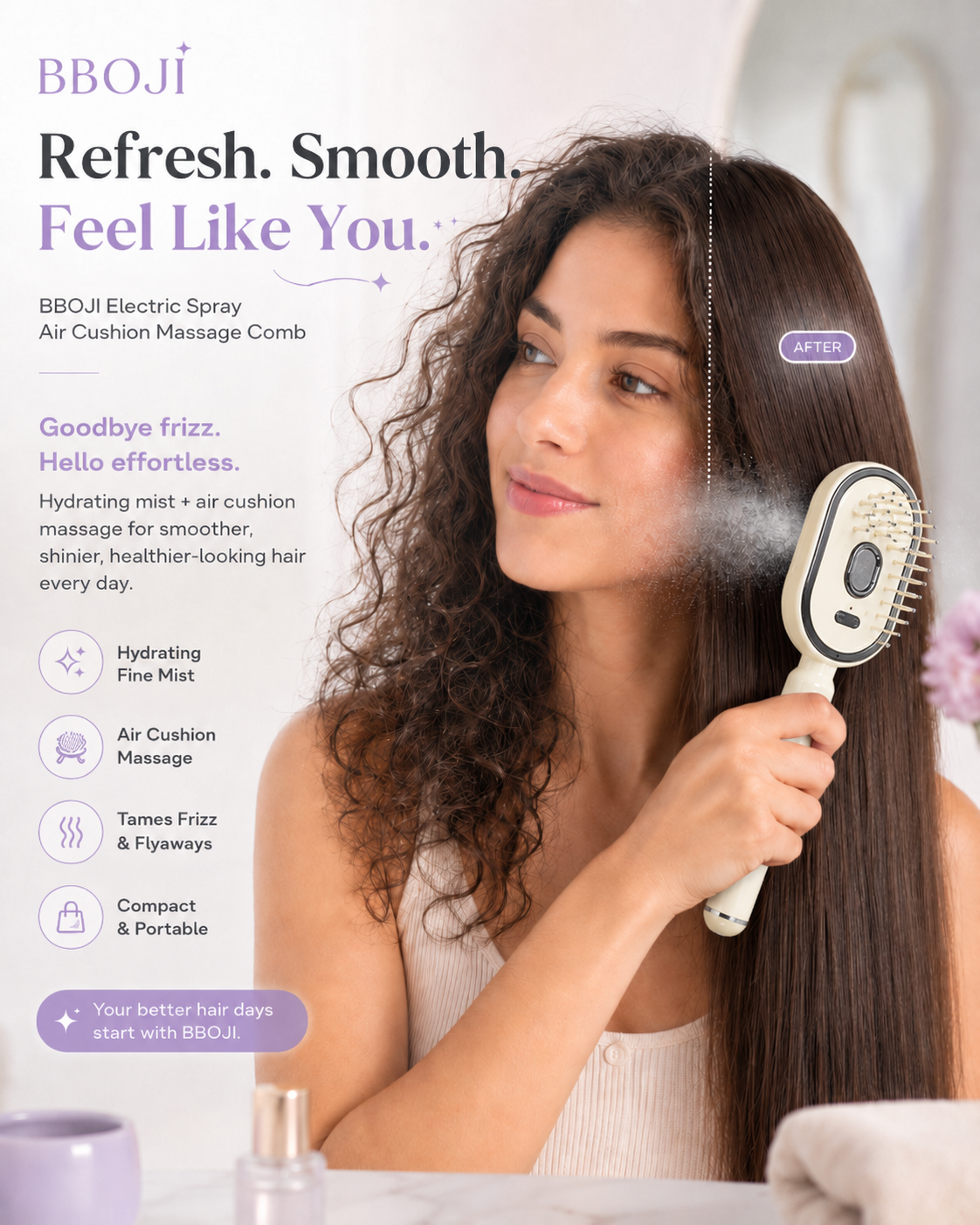 BBOJI Anti-Frizz Spray Massage Comb & Hair Oil Set