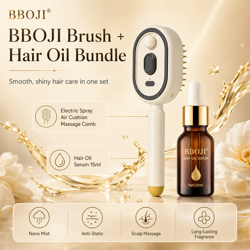 BBOJI Anti-Frizz Spray Massage Comb & Hair Oil Set