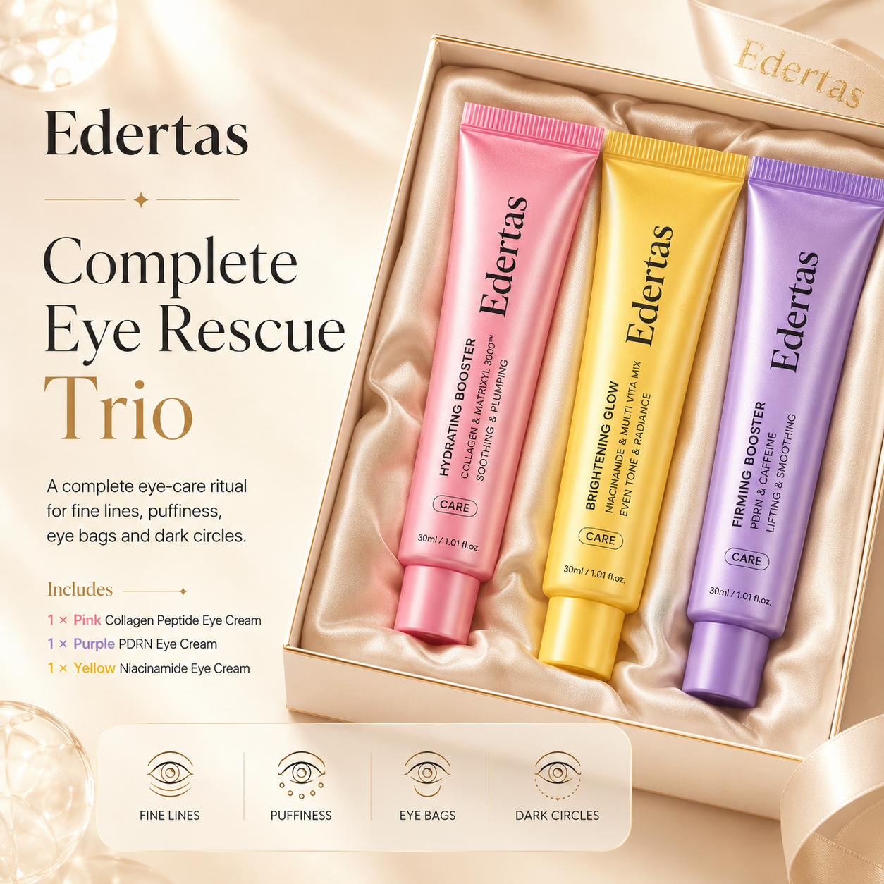 Edertas Eye Rescue Trio – Brighten, Depuff & Smooth Tired Eyes