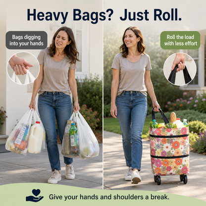 Edertas 2-in-1 Foldable Rolling Grocery Tote with Hidden Wheels
