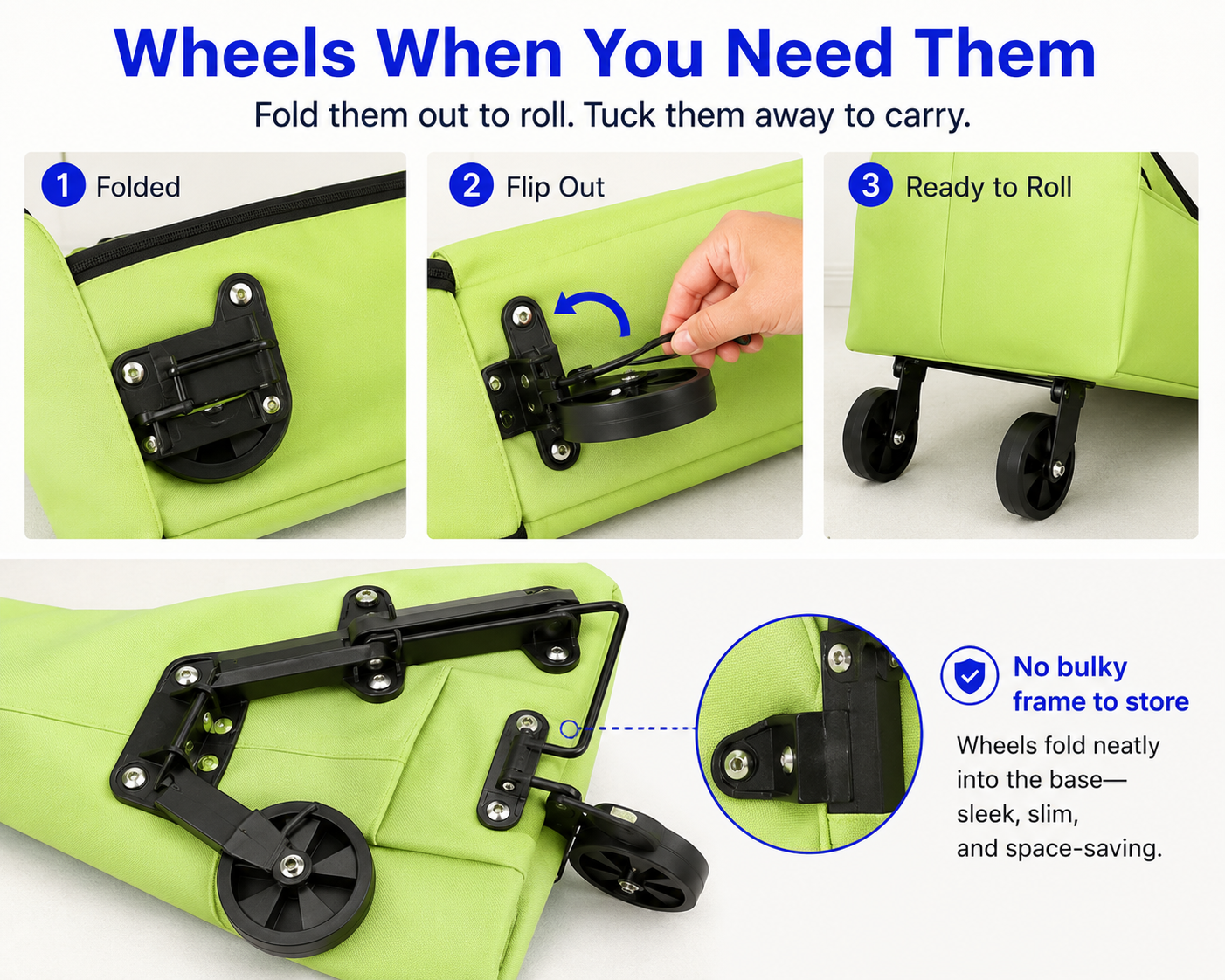 Edertas 2-in-1 Foldable Rolling Grocery Tote with Hidden Wheels