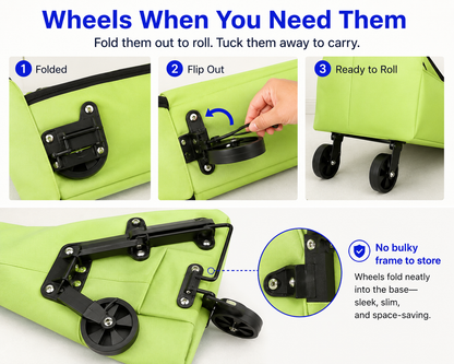 Edertas 2-in-1 Foldable Rolling Grocery Tote with Hidden Wheels