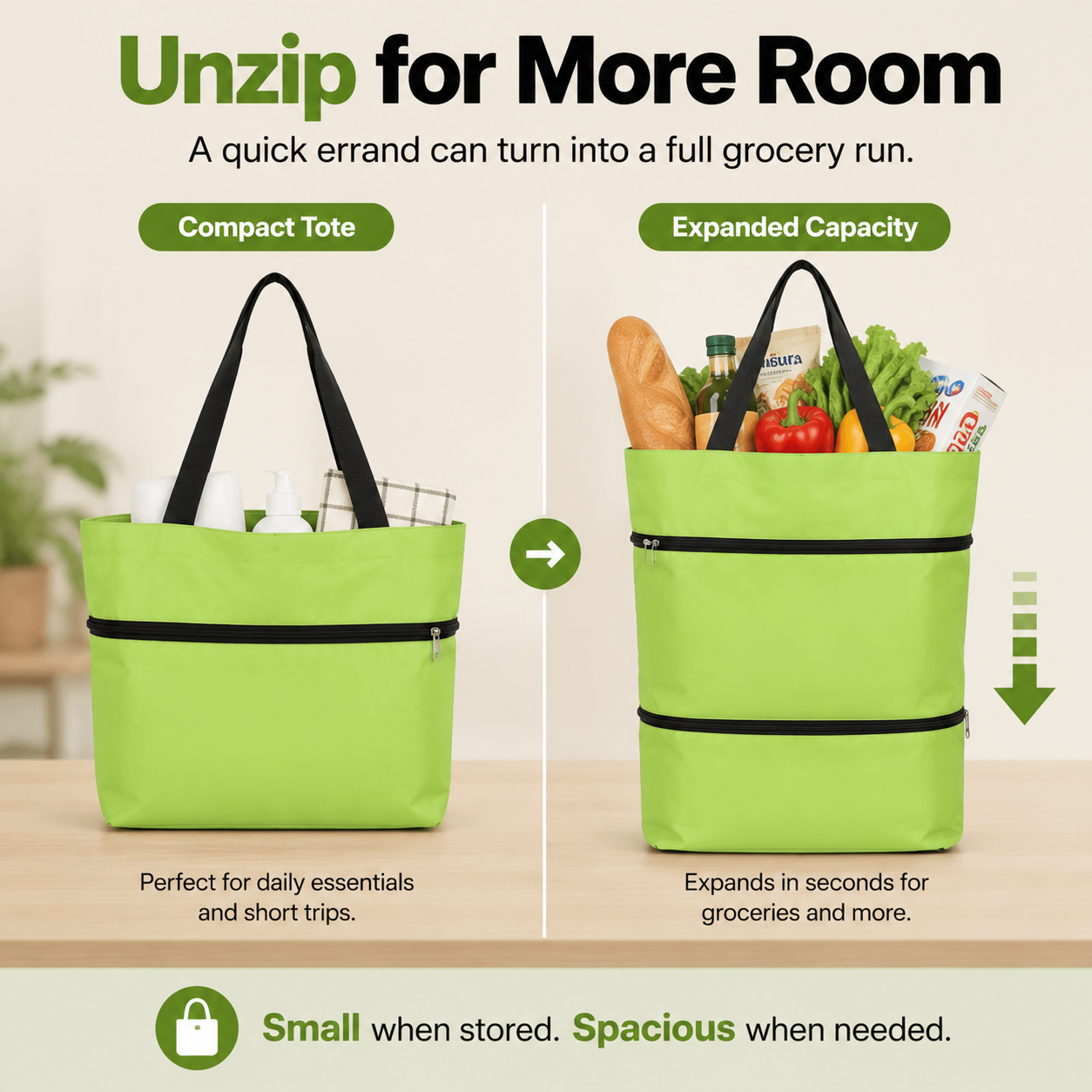 Edertas 2-in-1 Foldable Rolling Grocery Tote with Hidden Wheels
