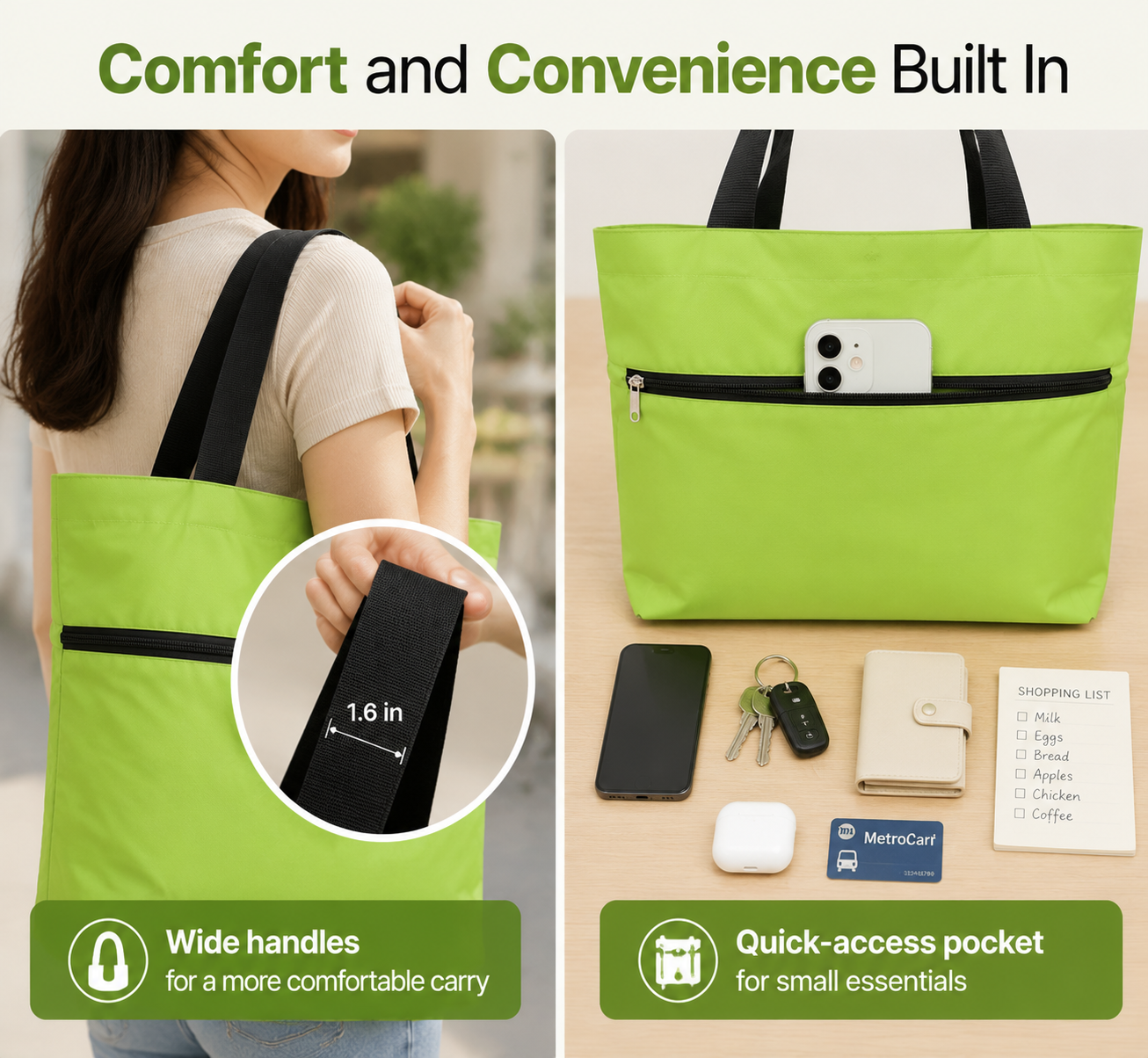 Edertas 2-in-1 Foldable Rolling Grocery Tote with Hidden Wheels