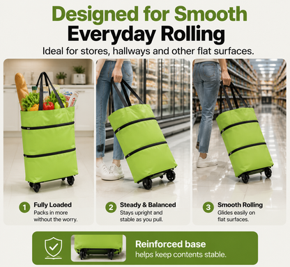Edertas 2-in-1 Foldable Rolling Grocery Tote with Hidden Wheels