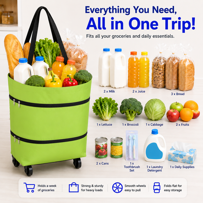 Edertas 2-in-1 Foldable Rolling Grocery Tote with Hidden Wheels