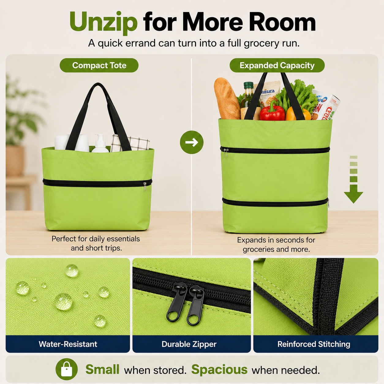 Edertas 2-in-1 Foldable Rolling Grocery Tote with Hidden Wheels