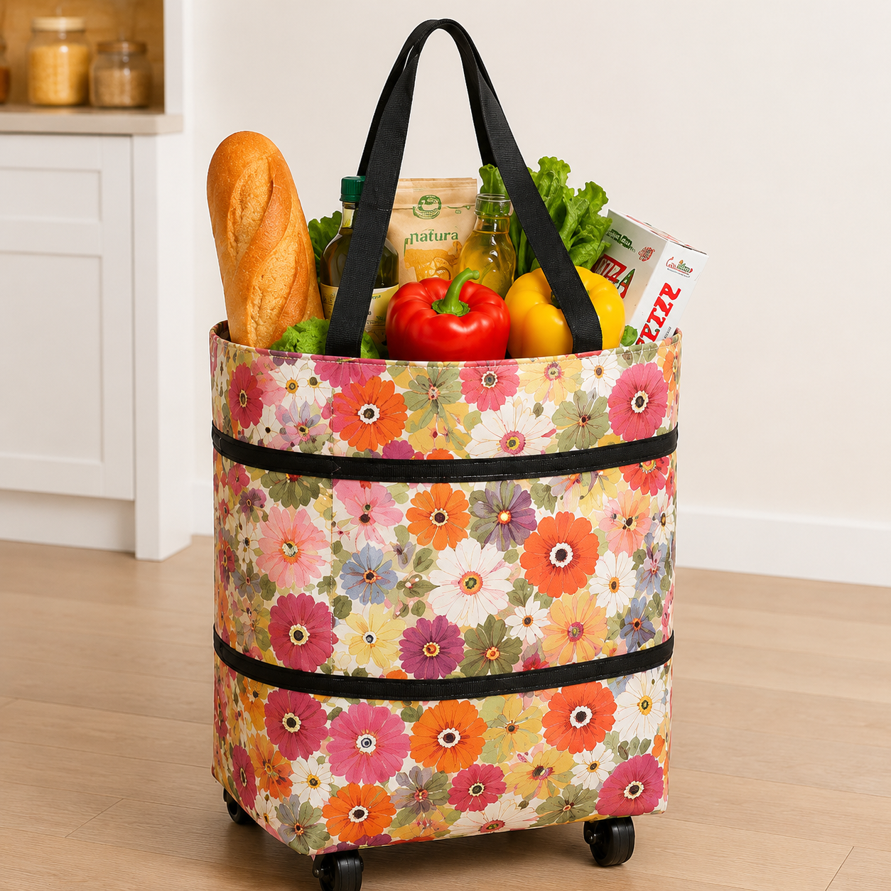 Edertas 2-in-1 Foldable Rolling Grocery Tote with Hidden Wheels
