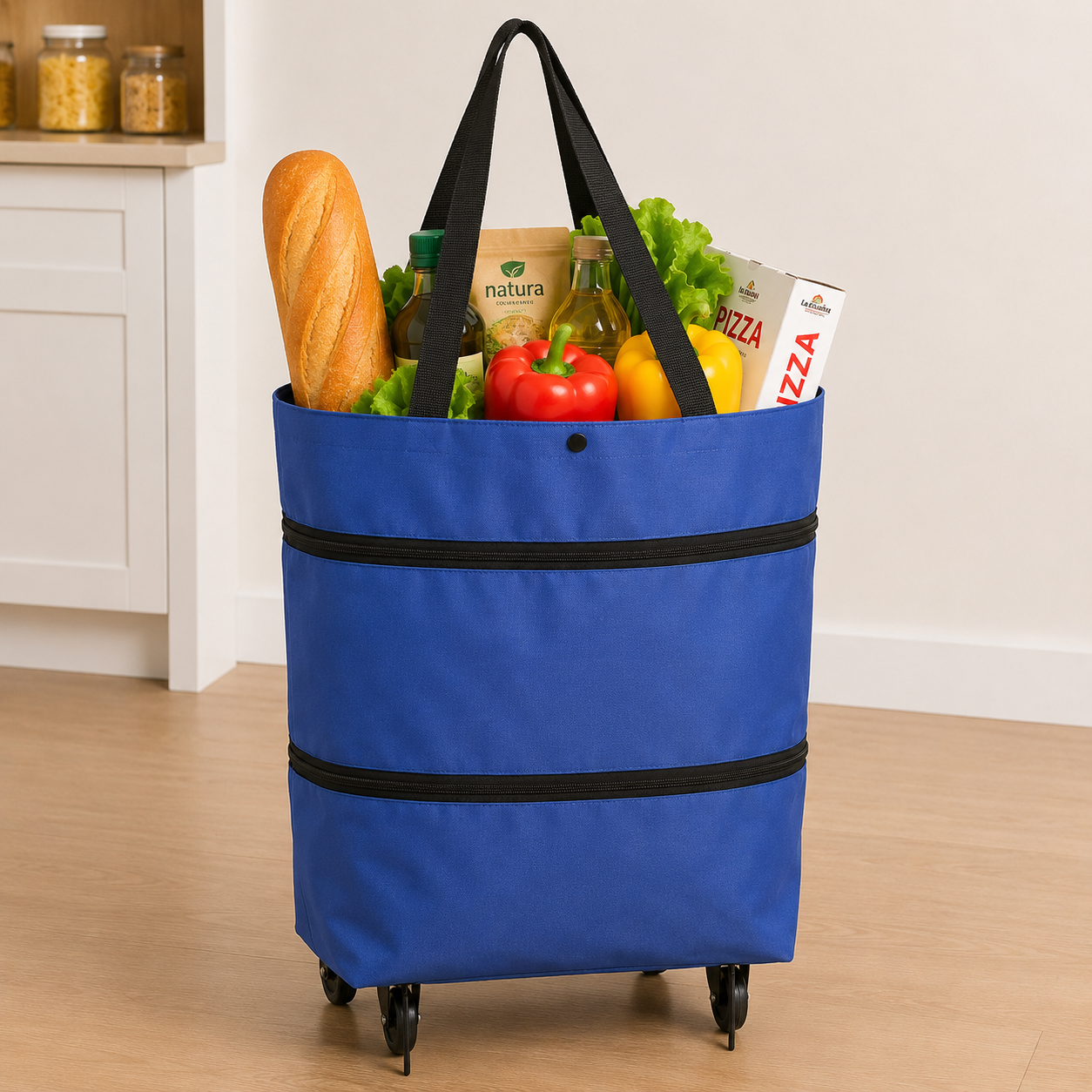 Edertas 2-in-1 Foldable Rolling Grocery Tote with Hidden Wheels